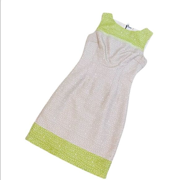 Eli Tahari sleeveless sheath fitted dress colorblock texture back exposed zipper - Picture 5 of 12